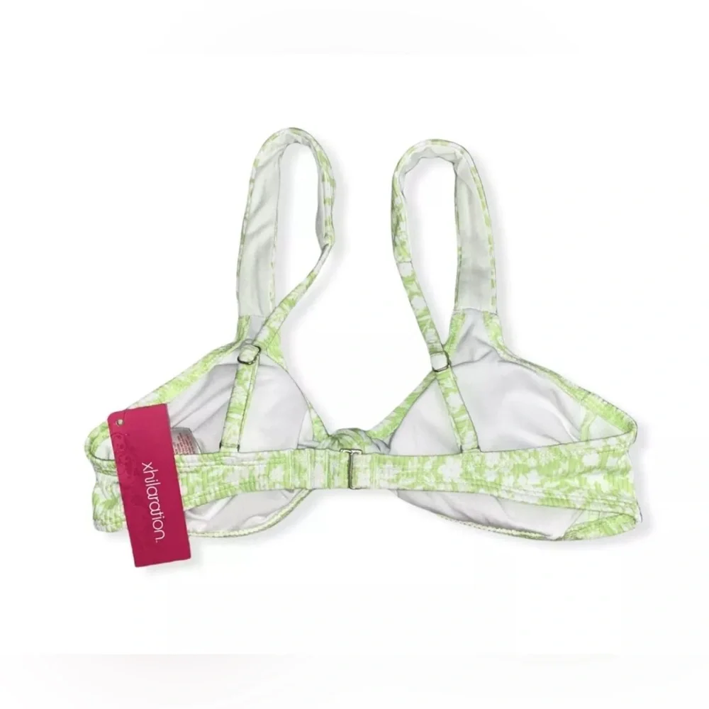 🌻HP🌻Xhilaration XS Ribbed KnotFront Bralette Bikini Top Green Floral Print - Picture 8 of 9